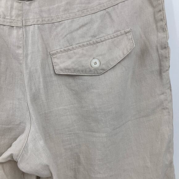 Noa Noa Cream Tan Khaki Lightweight Pleated Front Zip Button Linen Bermuda Short - Picture 6 of 8